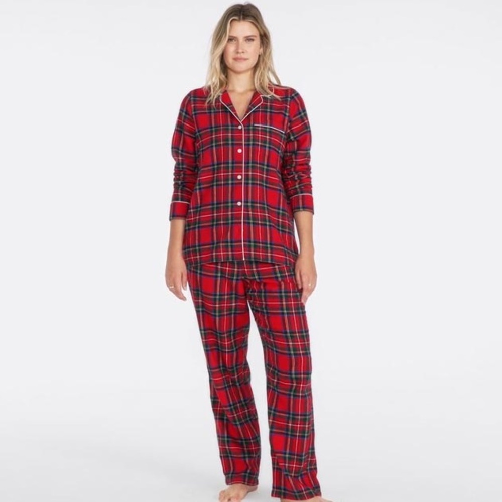 Red Plaid Pajama Set EUC Lands End Flannel Holiday Classic Jammie’s Christmas